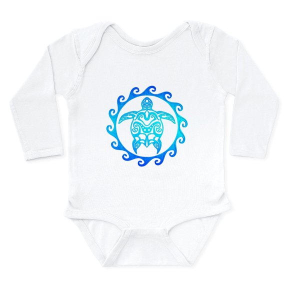 CafePress - Blue Tribal Turtle Sun Body Suit - Long Sleeve Cotton Baby Bodysuit