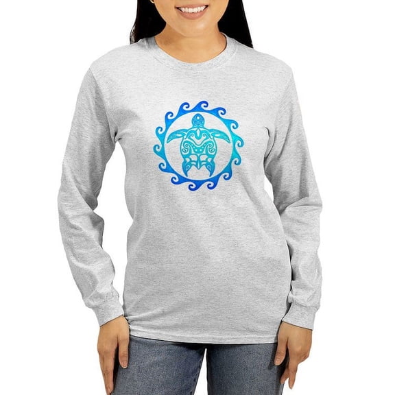 CafePress - Blue Tribal Turtle Sun Long Sleeve T Shirt - Women's Long Sleeve Graphic Casual T-Shirt