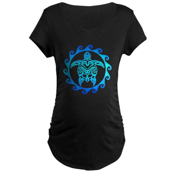 CafePress - Blue Tribal Turtle Sun Maternity T Shirt - Maternity Dark T-Shirt