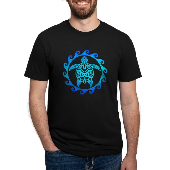 CafePress - Blue Tribal Turtle Sun Mens Tri Blend T Shirt - Mens Tri-blend T-Shirt