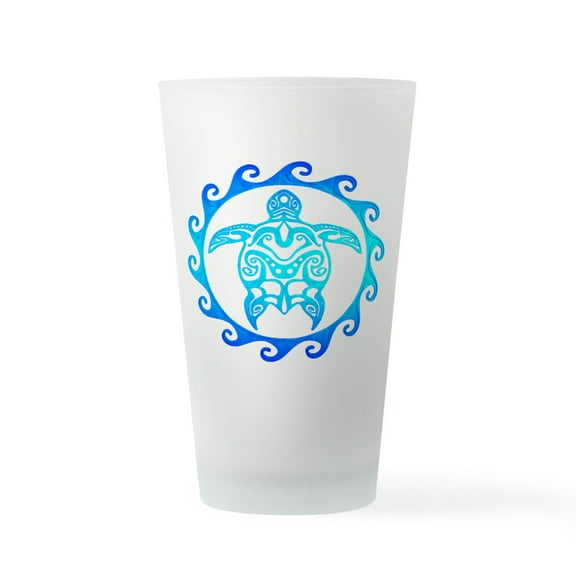 CafePress - Blue Tribal Turtle Sun - Pint Glass, Drinking Glass, 16 oz. CafePress