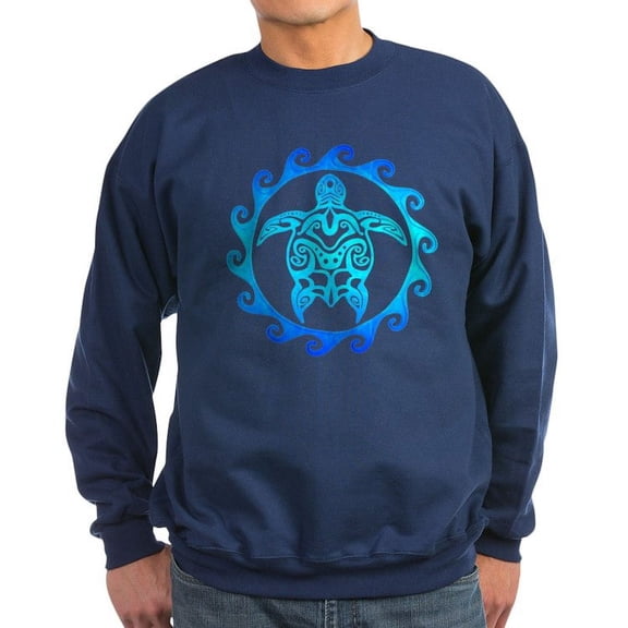 CafePress - Blue Tribal Turtle Sun Sweatshirt - Classic Crew Neck Sweatshirt