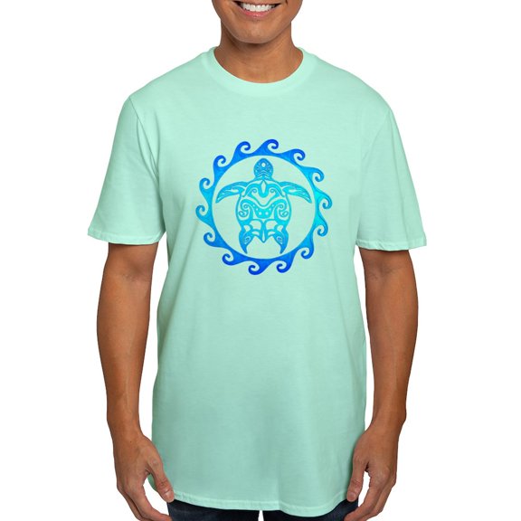 CafePress - Blue Tribal Turtle Sun T Shirt - Men's Fitted T-Shirt