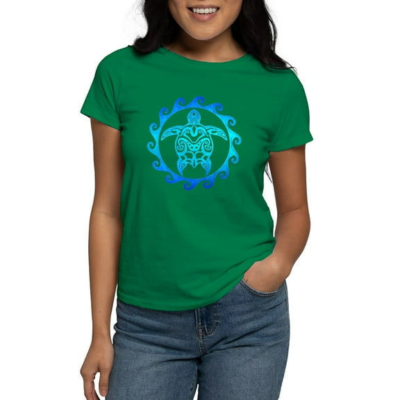 CafePress - Blue Tribal Turtle Sun T Shirt - Women's Traditional Fit Dark T-Shirt