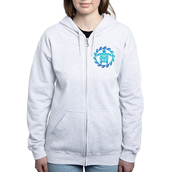 CafePress - Blue Tribal Turtle Sun Zip Hoodie - Women's Zip Hoodie
