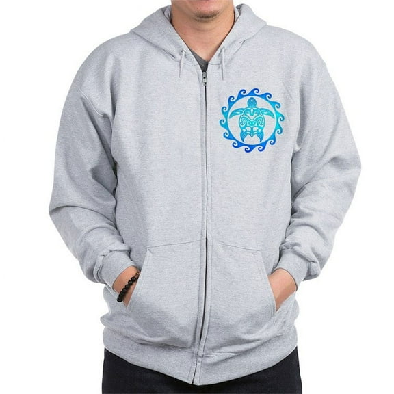CafePress - Blue Tribal Turtle Sun Zip Hoodie - Zip Hoodie, Classic Hooded Sweatshirt with Metal Zipper