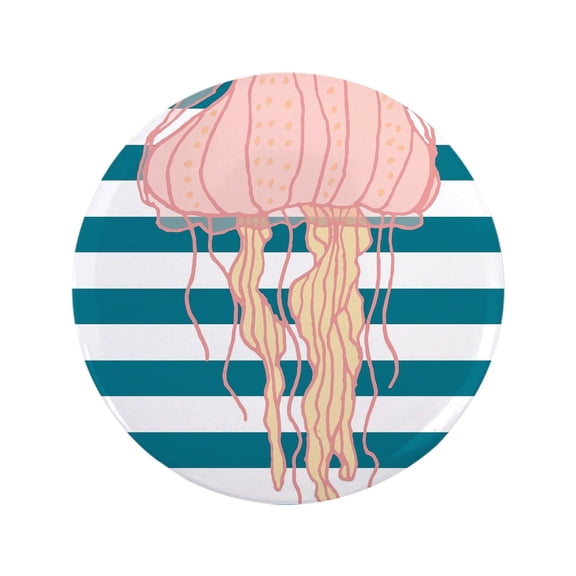 CafePress - Blue White Bold Stripes Hand Drawn Jellyfish Butto - 3.5" Button