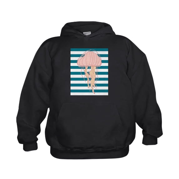 CafePress - Blue White Bold Stripes Hand Drawn Jellyfish Hoodi - Kids Hooded Sweatshirt, Classic Hoodie