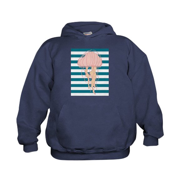 CafePress - Blue White Bold Stripes Hand Drawn Jellyfish Hoodi - Kids Hooded Sweatshirt, Classic Hoodie