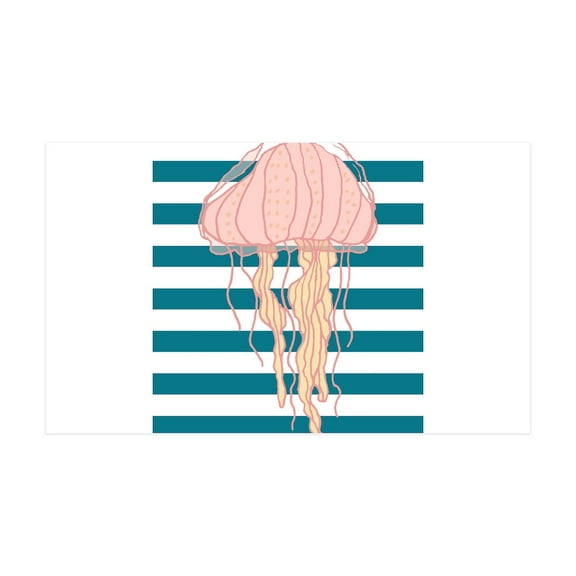 CafePress - Blue White Bold Stripes Hand Drawn Jellyfish Wall - 35x21 Wall Decal