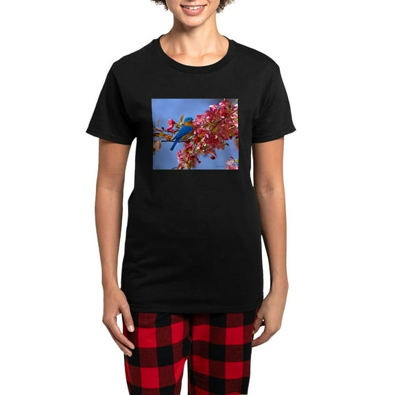 CafePress - Bluebird In Blossoms Pajamas - Women's Short Sleeve Print T-Shirt and Pants Dark Cotton Pajama Set