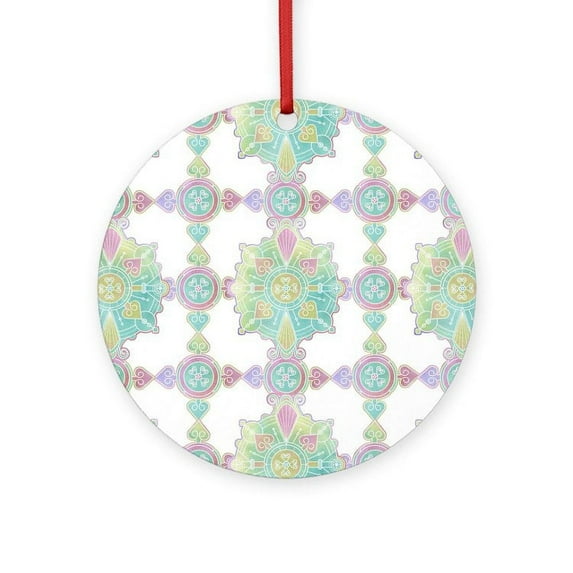 CafePress - Boho Feather Watercolor Green And - Round Wood Ornament 4"