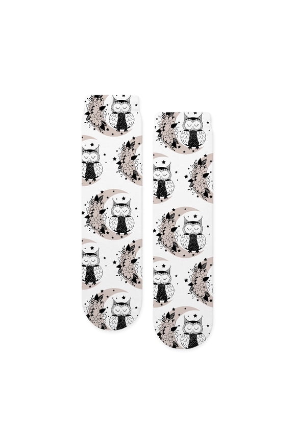 - Boho Owl And Moon Gothic - Unisex Novelty Printed Crew Adult Socks