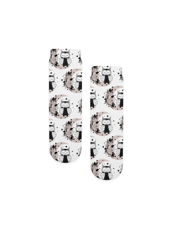 - Boho Owl And Moon Gothic - Unisex Novelty Printed Crew Kids Socks