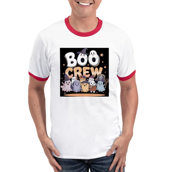 CafePress - Boo Crew Halloween T Shirt Men's Ringer T Shirt - 100% Cotton Ringed T-Shirt