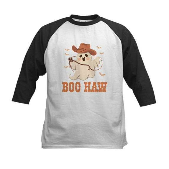 CafePress - Boo Haw: Playful Ghostly Design Kids Baseball T Shirt - Kids Cotton Baseball Jersey, 3/4 Sleeve Shirt