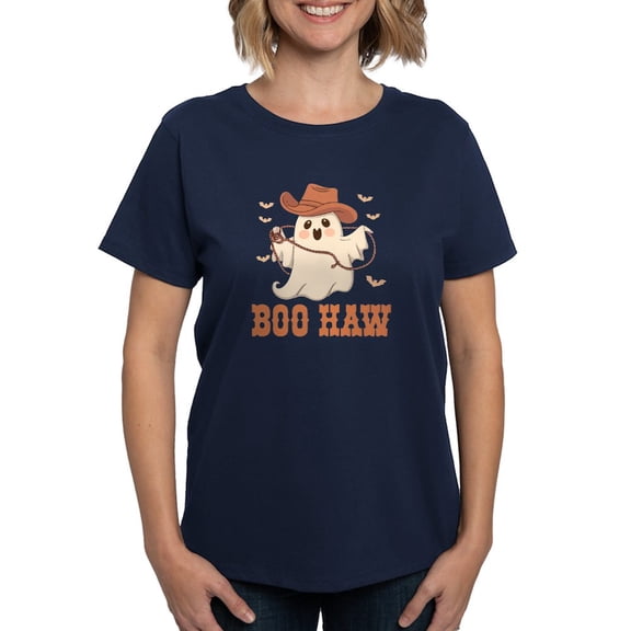 CafePress - Boo Haw: Playful Ghostly Design Women's Value T Shirt - Women's Traditional Fit Dark T-Shirt