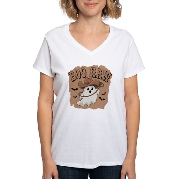 CafePress - Boo Haw: Spooky Meets Country Vibes Women's V Neck T Shirt - Womens Cotton V-Neck T-shirt