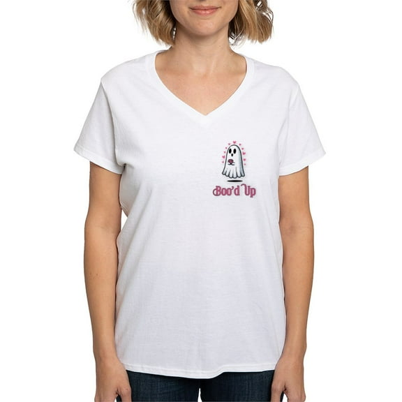 CafePress - Boo'd Up Women's V Neck T Shirt - Womens Cotton V-Neck T-shirt