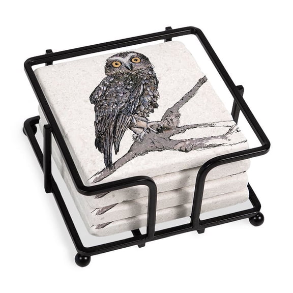 CafePress - Boobook Owl - Tile Coaster, Drink Coaster Set of 4 w/ holder