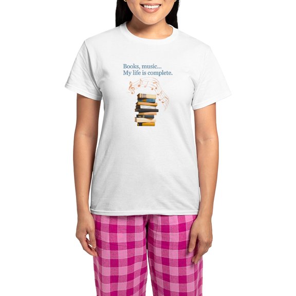 CafePress - Books And Music Pajamas - Women's Short Sleeve Print T-Shirt and Pants Light Cotton Pajama Set