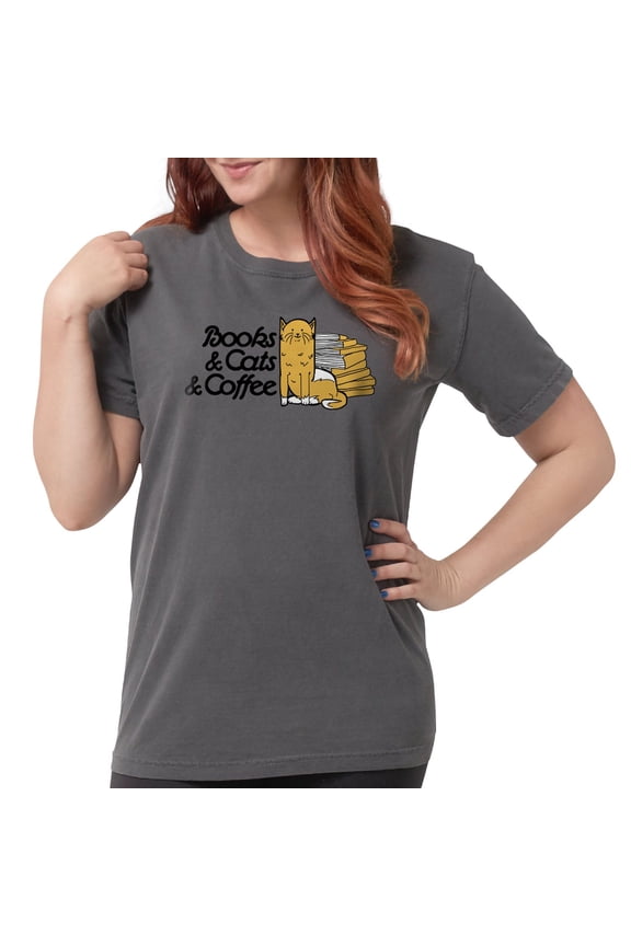- Books & Cats & Coffe T Shirt - Womens Comfort Colors® Shirt
