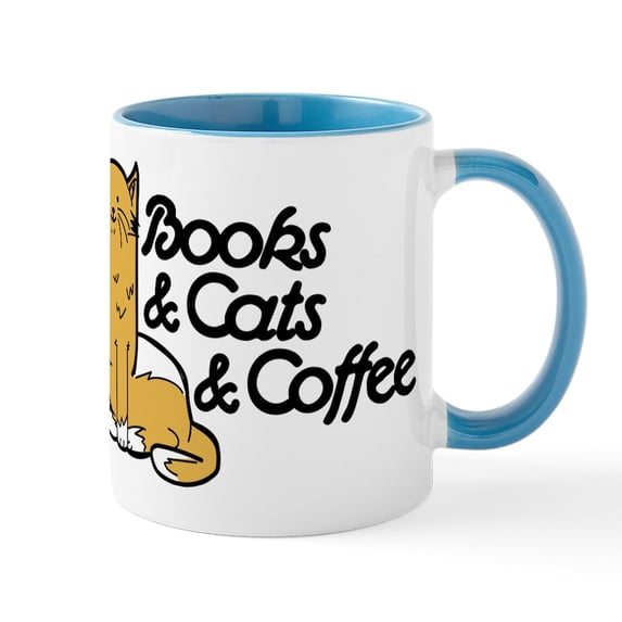 CafePress - Books & Cats & Coffee Mug - 11 oz Ceramic Mug - Novelty Coffee Tea Cup