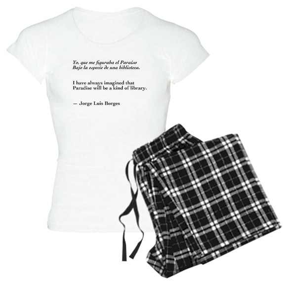 CafePress - Borges Library Quote Bilingual Women's Light Pajam - Women's Short Sleeve Print T-Shirt and Pants Light Cotton Pajama Set