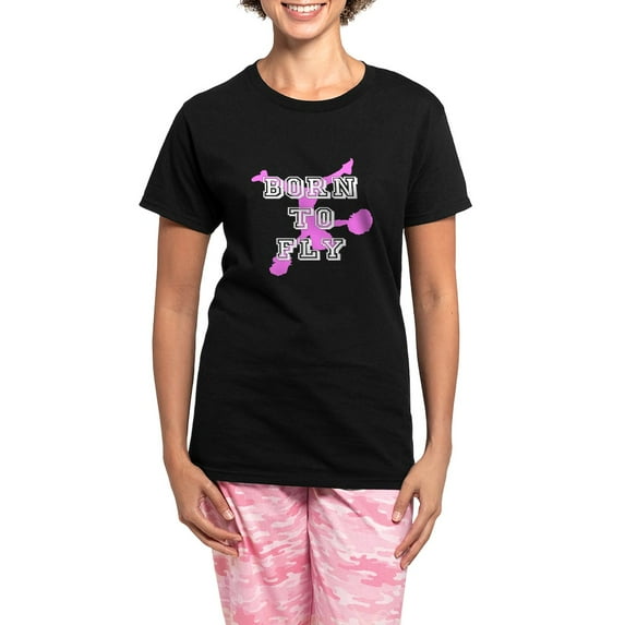 CafePress - Born To Fly Pink Cheerleader Pajamas - Women's Short Sleeve Print T-Shirt and Pants Dark Cotton Pajama Set