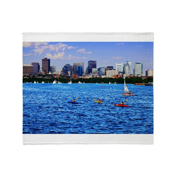 CafePress - Boston Back Bay Skyline Charles River Stadium Bla - Soft Fleece Throw Blanket, 50"x60" for All Ages
