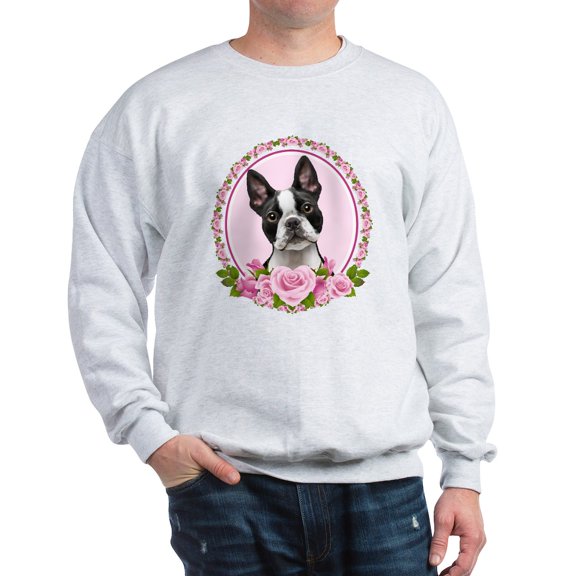 CafePress - Boston Pink Roses Sweatshirt - Crew Neck Sweatshirt