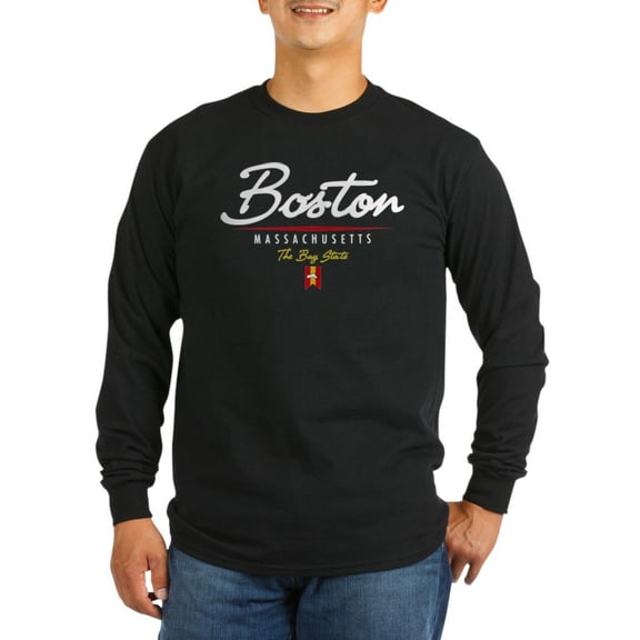 CafePress - Boston Script - Long Sleeve Dark T-Shirt