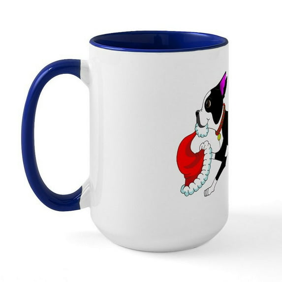 CafePress - Boston Terrier Christmas Large Mug - 15 oz Ceramic Large White Novelty Mug