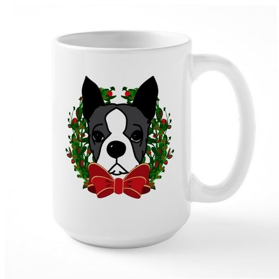 CafePress - Boston Terrier Christmas Mugs - 15 oz Ceramic Large White Novelty Mug