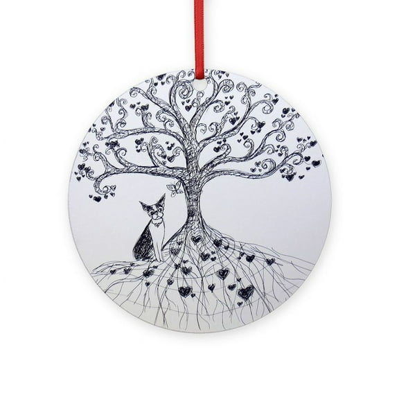 CafePress - Boston Terrier Love Tree Hearts -  Round Wood Ornament 4"