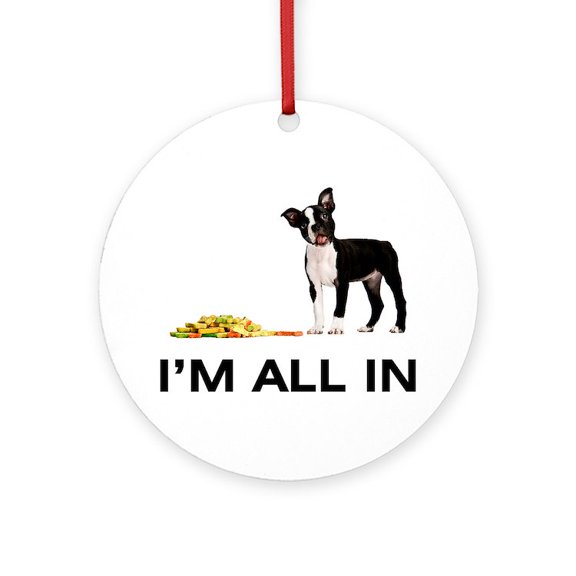 CafePress - Boston Terrier Poker -  Round Wood Ornament 4"