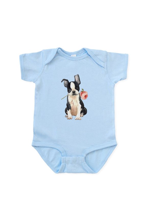 - Boston Terrier Rose Infant Bodysuit - Baby Light Bodysuit, Size Newborn - 24 Months