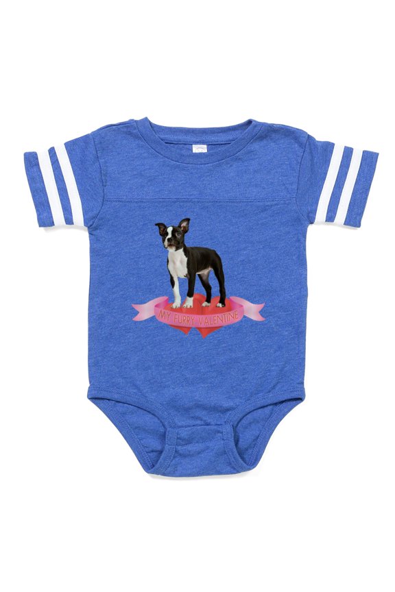 - Boston Terrier Valentine - Cute Infant Baby Football Bodysuit