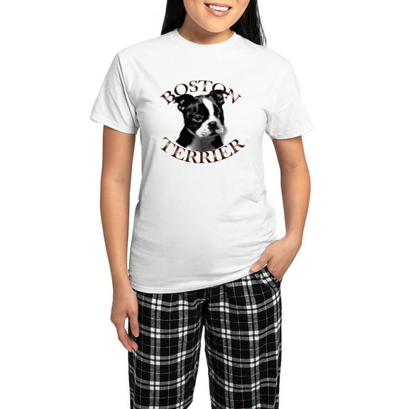 CafePress - Boston Terrier Women's Light Pajamas - Women's Short Sleeve Print T-Shirt and Pants Light Cotton Pajama Set