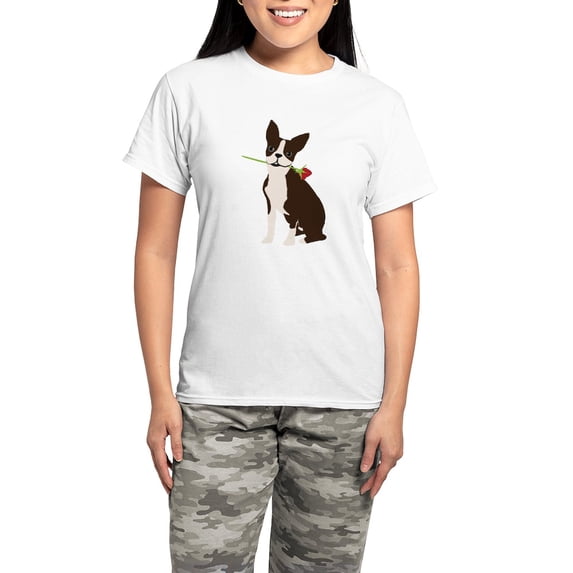 CafePress - Boston Terrier Women's Light Pajamas - Women's Short Sleeve Print T-Shirt and Pants Light Cotton Pajama Set