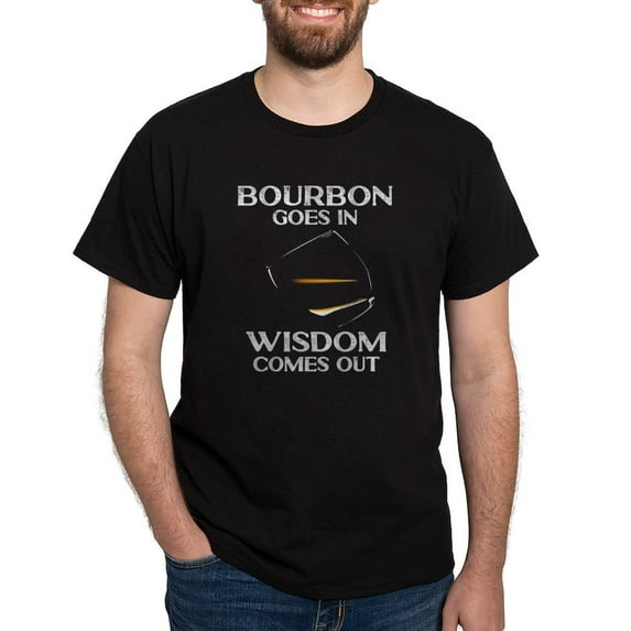CafePress - Bourbon Goes In Wisdom Comes Out Whiskey L T Shirt - Men's Classic Graphic Cotton T-Shirt