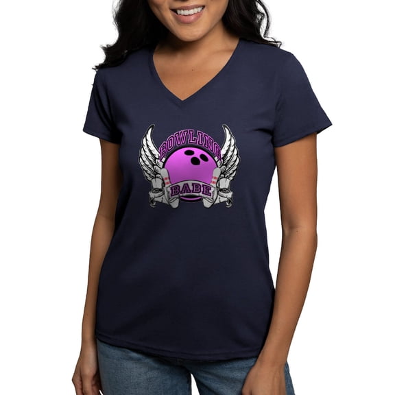 CafePress - Bowling Babe Women's V Neck Dark T Shirt - Women's V-Neck Dark T-Shirt