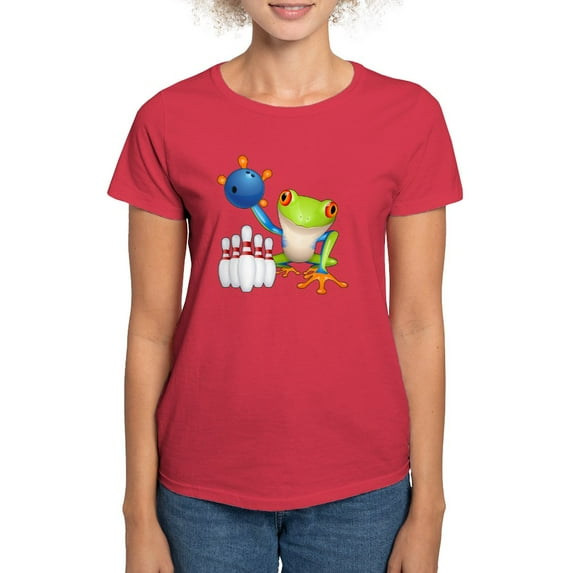 CafePress - Bowling Frog Women's Dark T Shirt - Women's Traditional Fit Dark T-Shirt