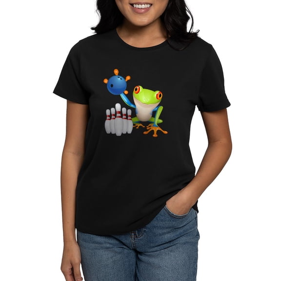 CafePress - Bowling Frog Women's Dark T Shirt - Women's Traditional Fit Dark T-Shirt