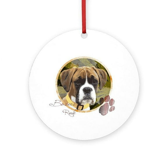CafePress - Boxer Dog - Round Wood Ornament 4"