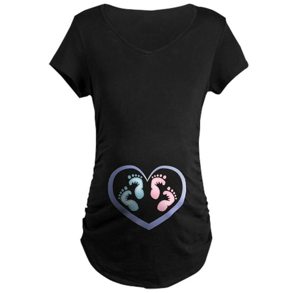 CafePress - Boy / Girl Twins Footprints Maternity T Shirt - Maternity Dark T-Shirt