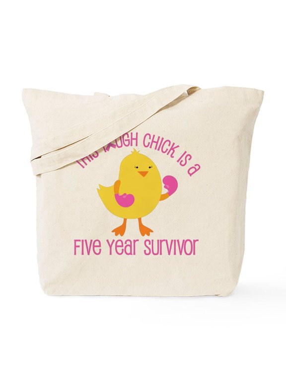 - Breast Cancer 5 Year Survivor Chick Tote Bag - Unisex Canvas Tote Bag, Beige, 1-Piece