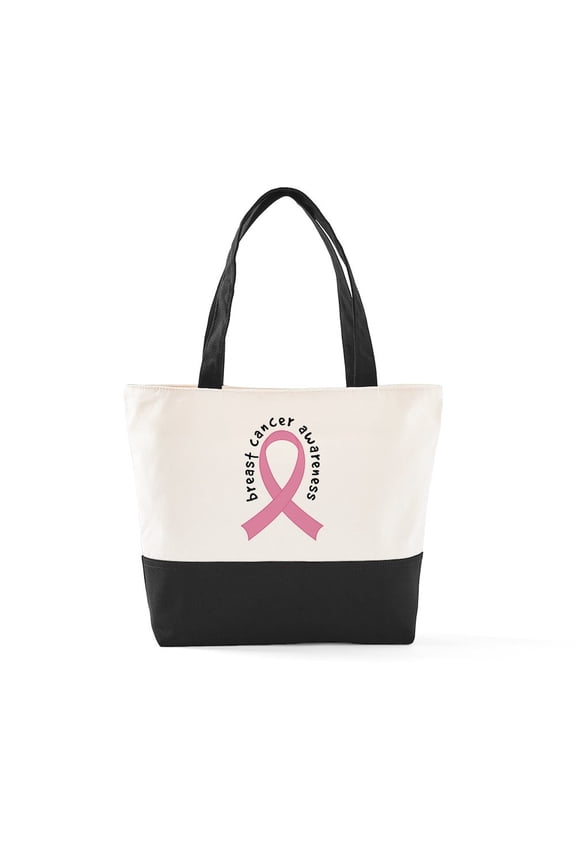 - Breast Cancer Awareness David Surround Ribbon 201 - Two Tone, 100% Cotton, Zipper Tote Bag