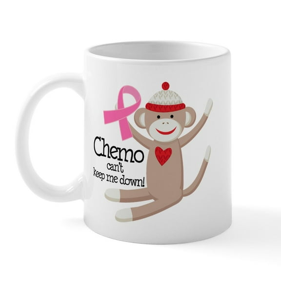 CafePress - Breast Cancer Chemo Sock Monkey Mug - 11 oz Ceramic Mug - Novelty Coffee Tea Cup