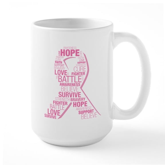 CafePress - Breast Cancer Ribbon Coll - 15 oz Ceramic Large White Novelty Mug